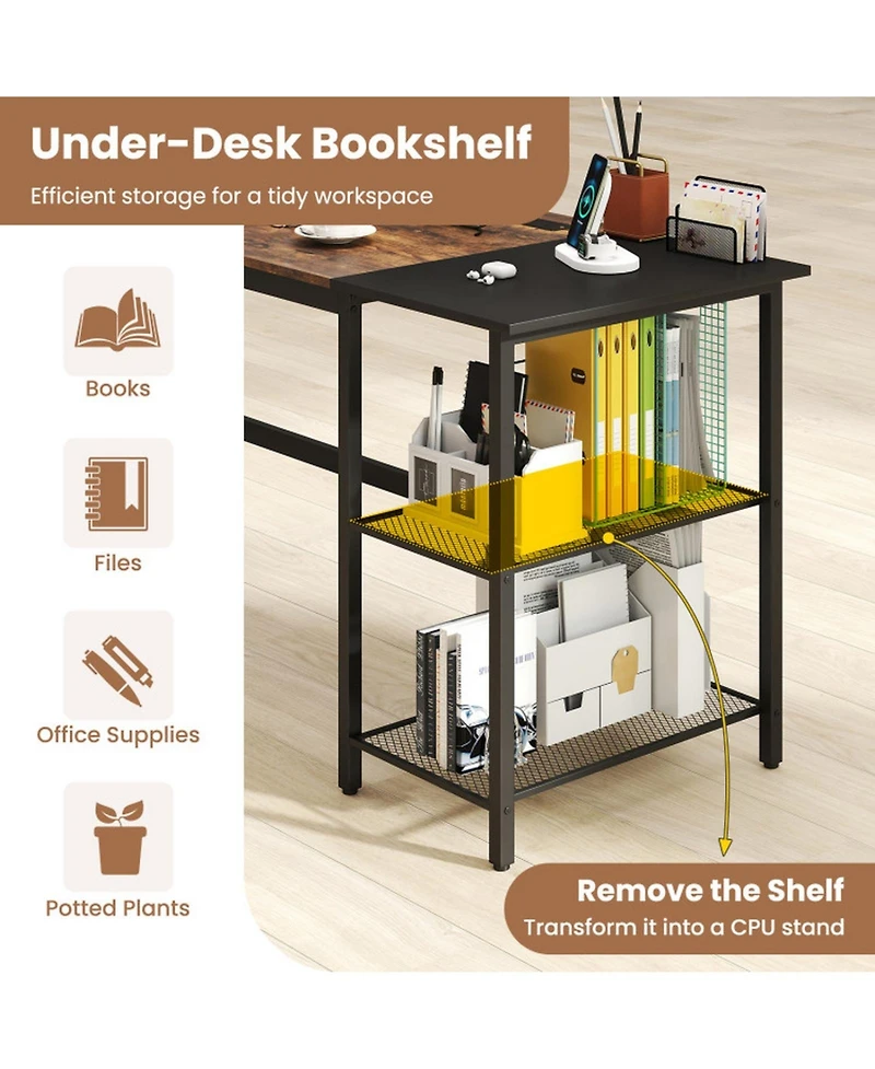Gouun 59 in Industrial Computer Desk with Built-in Charging Station and Storage Shelves