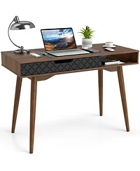 Gouun Mid-Century Modern Computer Desk with Drawer and Open Compartment