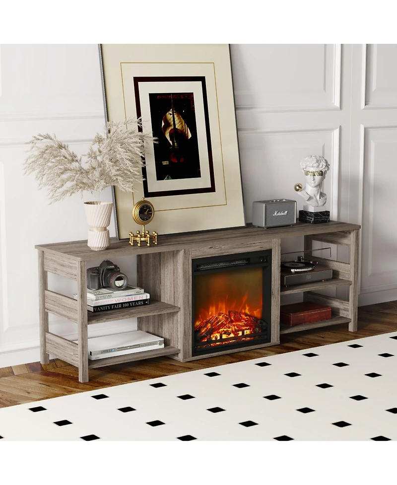 Homlux Fireplace Tv Stand for up to 75" Tv with Storage Shelves, Rustic Oak