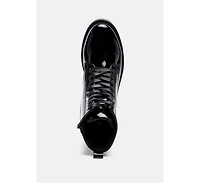 Womens rubble statement pu lace up ankle boots