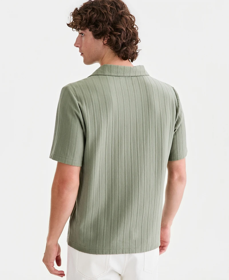 Sun + Stone Men's Textured Johnny-Collar Polo Shirt, Macy's Exclusive