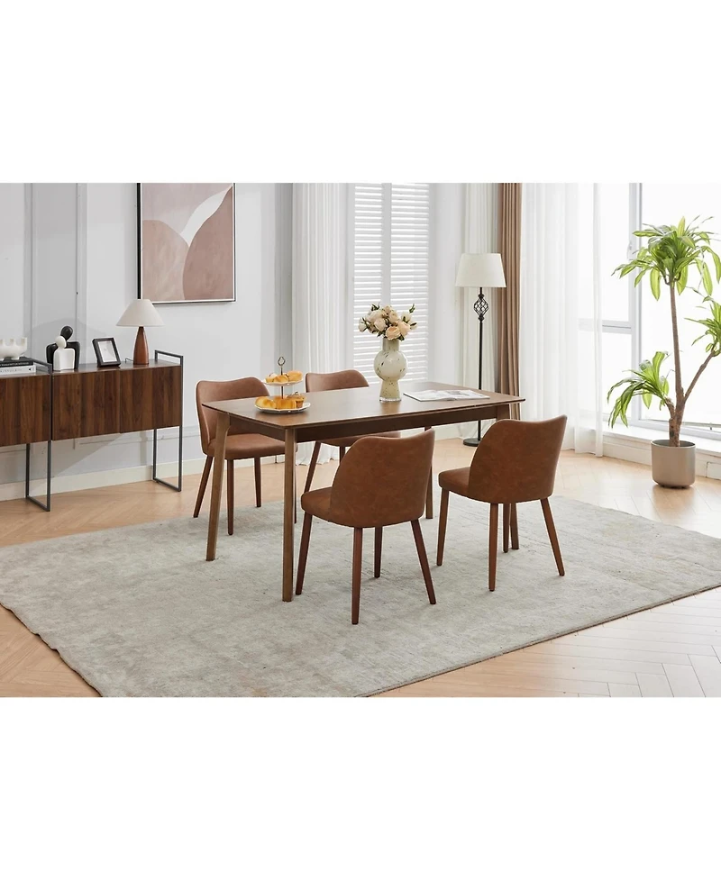 Dining Chair Set of 4, Linen Upholstered with Solid Wood Legs, Wing Backrest, Wooden Kitchen