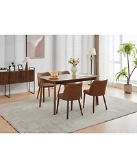 Dining Chair Set of 4, Linen Upholstered with Solid Wood Legs, Wing Backrest, Wooden Kitchen