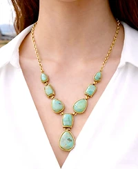 Barse Genuine Blue Turquoise Roped Golden Bronze Y Necklace
