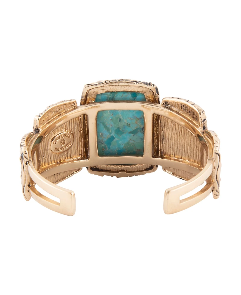 Barse Jacquard Blue Turquoise Solid Golden Cuff Bracelet