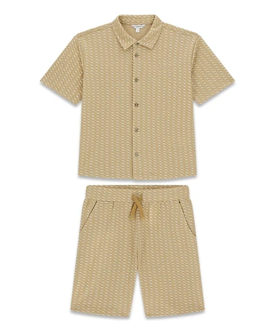 Guess Boys' 8-16 Jacquard Short Sleeve Polo Shirt and Shorts, 2-Piece Set