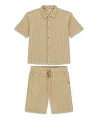 Guess Boys' 8-16 Jacquard Short Sleeve Polo Shirt and Shorts, 2-Piece Set