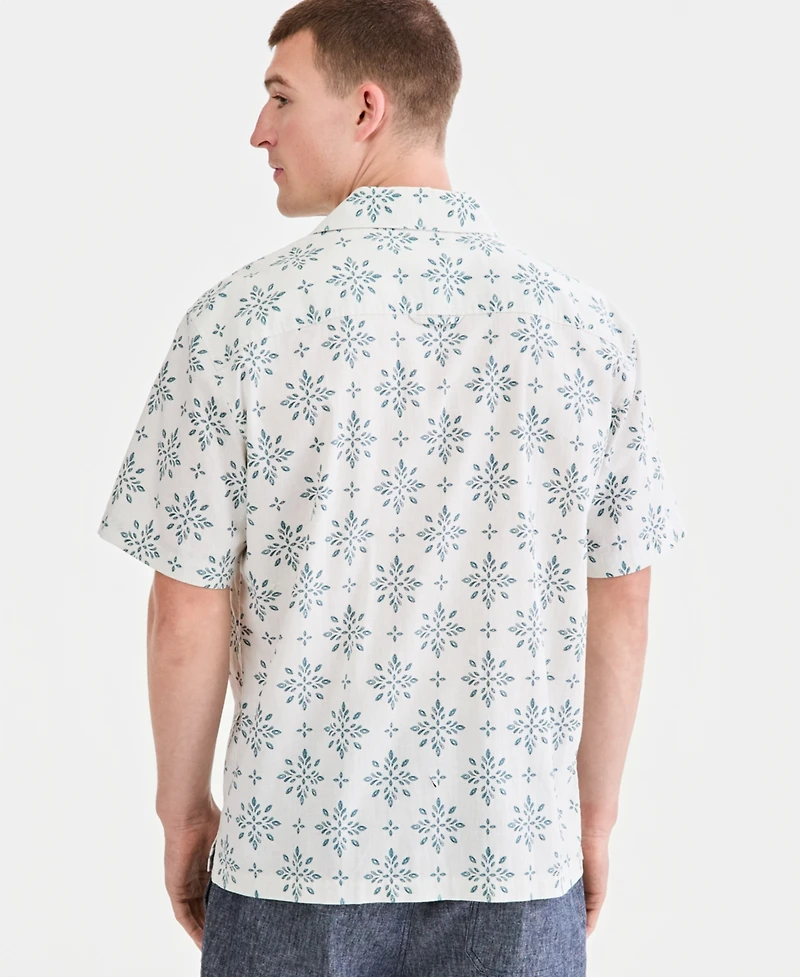 Sun & Stone Men's Linen Cotton Printed Camp Shirt, Macy's Exclusive