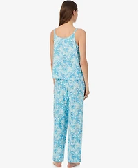 Lauren Ralph Women's Double-Strap Button-Neck Ankle Pant Pajama Set