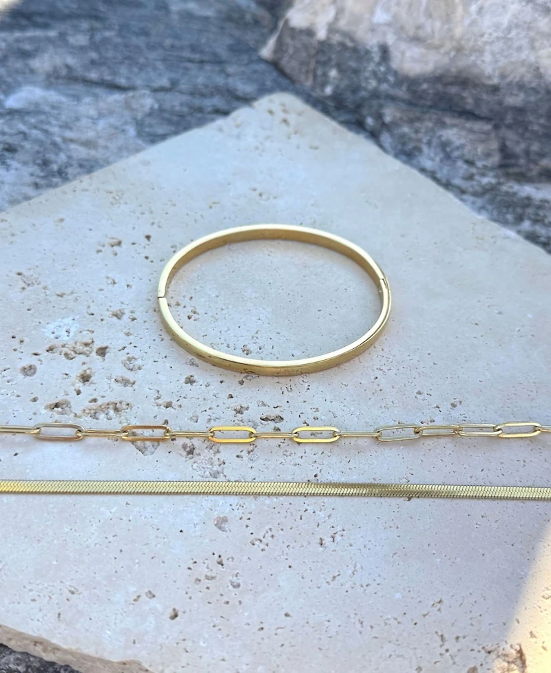 Adornia Tarnish Resistant Gold Cuff, Paperclip and Herringbone Chain Bracelet Set