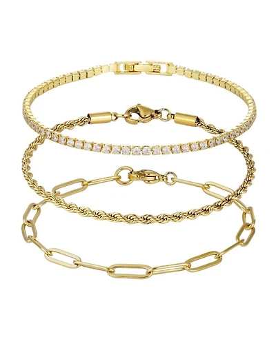 Adornia Gold Paperclip, Rope and Tennis Bracelet Set