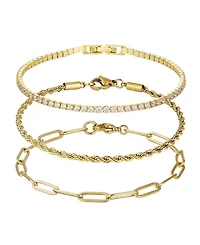Adornia Gold Paperclip, Rope and Tennis Bracelet Set