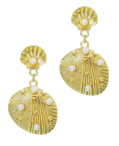 Adornia Gold Pearl-Studded Shell Drop Earrings