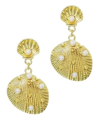 Adornia Gold Pearl-Studded Shell Drop Earrings