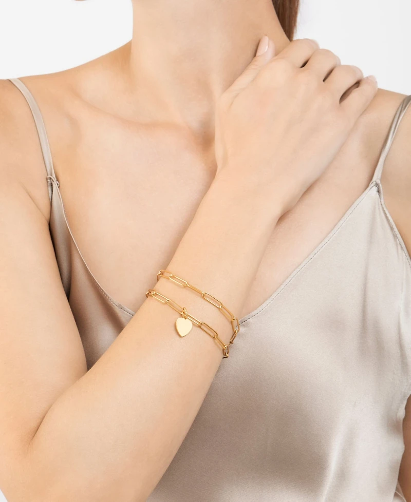 Adornia Gold 2-Piece Heart Charm and Paperclip Bracelet Set