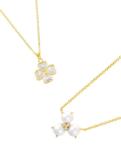 Adornia Freshwater Pearl Gold 2-Piece Clover Pendant Necklace Set