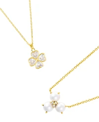Adornia Freshwater Pearl Gold 2-Piece Clover Pendant Necklace Set