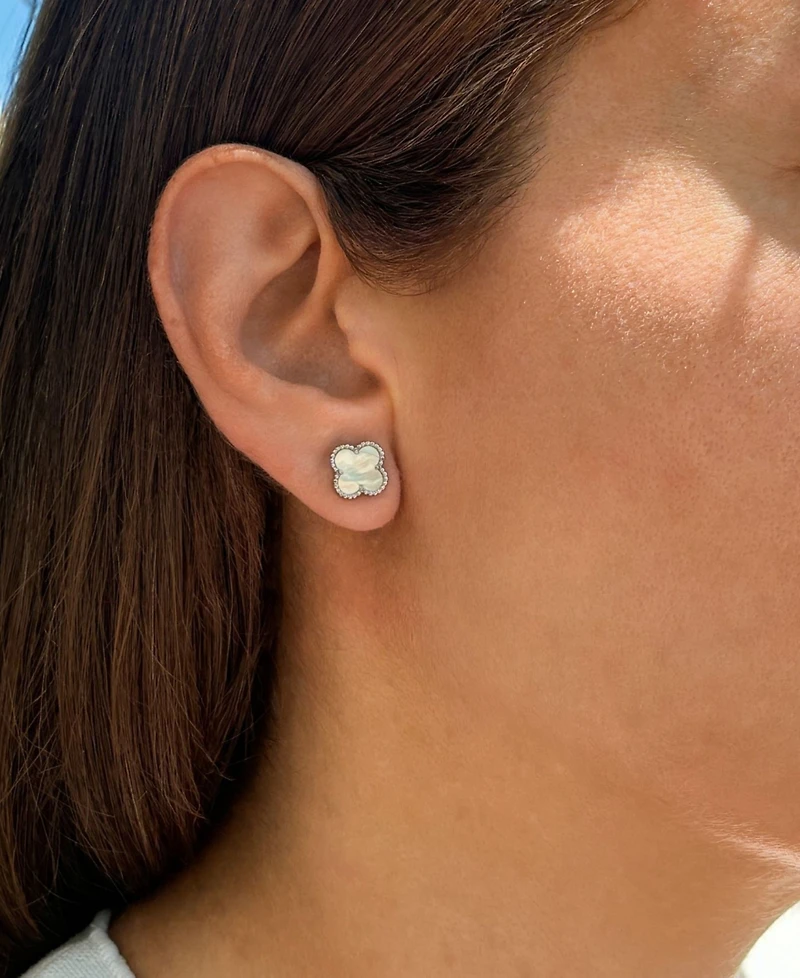 Adornia Mother of Pearl Gold 2-Piece Clover Bracelet and Earrings Set