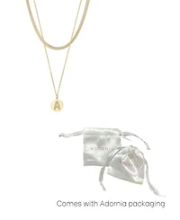 Adornia Cubic Zirconia Gold 2-Piece Initial and Herringbone Necklace Set