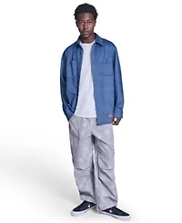 Converse Mens Collared Jersey Denim Shirt Box Logo Tee Paired With The Box Pattern Wide Leg Cargo Pants