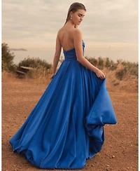 Mac Duggal Women's Strapless High-Low Satin Gown with Draped Skirt