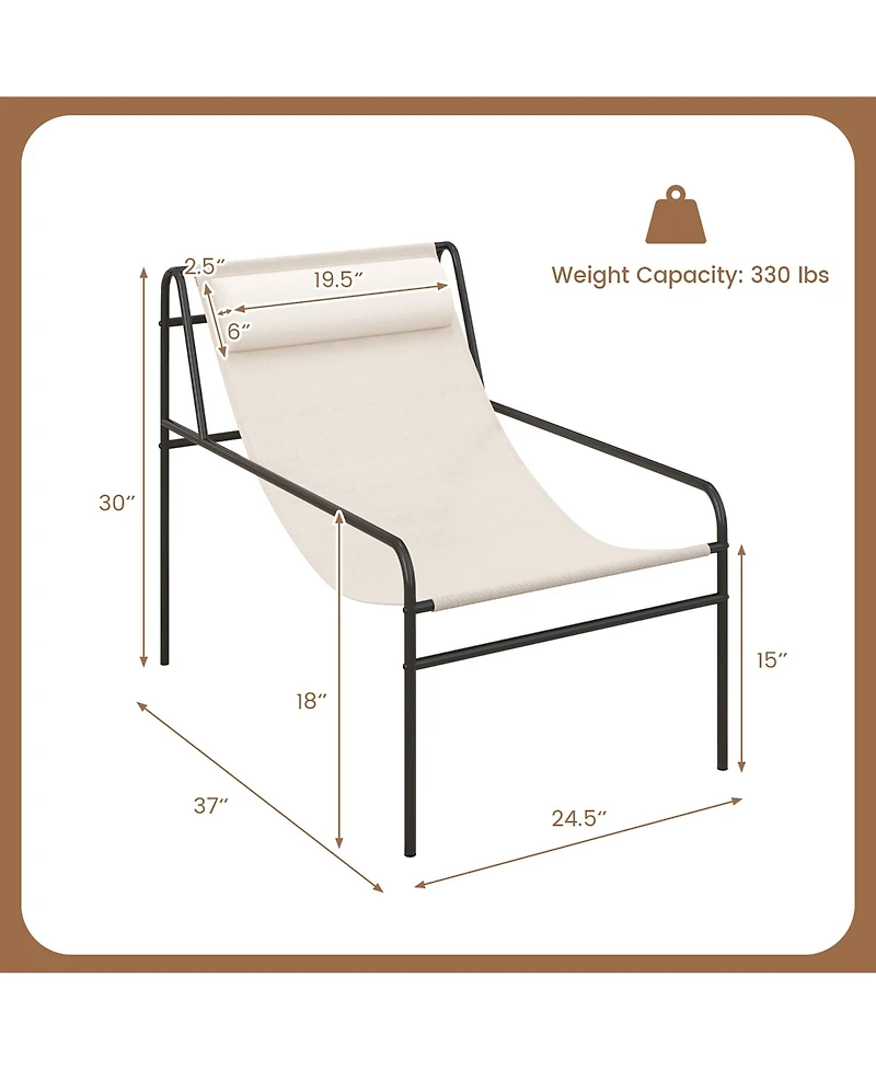 Gymax Patio Sling Chair Modern Accent Chair w/ Removable Headrest and Sturdy Metal Frame
