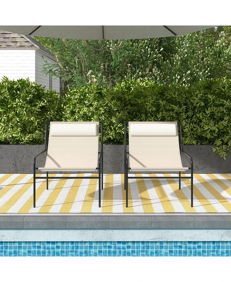 Gymax 2 Pieces Patio Sling Chair Modern Accent Chair w/ Removable Headrest and Sturdy Metal Frame