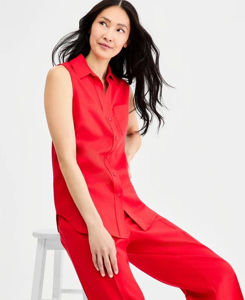 Jones New York Women's Sleeveless Collared Button Front Shirt