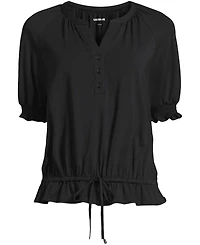 Lands' End Women's Elbow Sleeve Lightweight Jersey Gathered Adjustable Hem Blouse