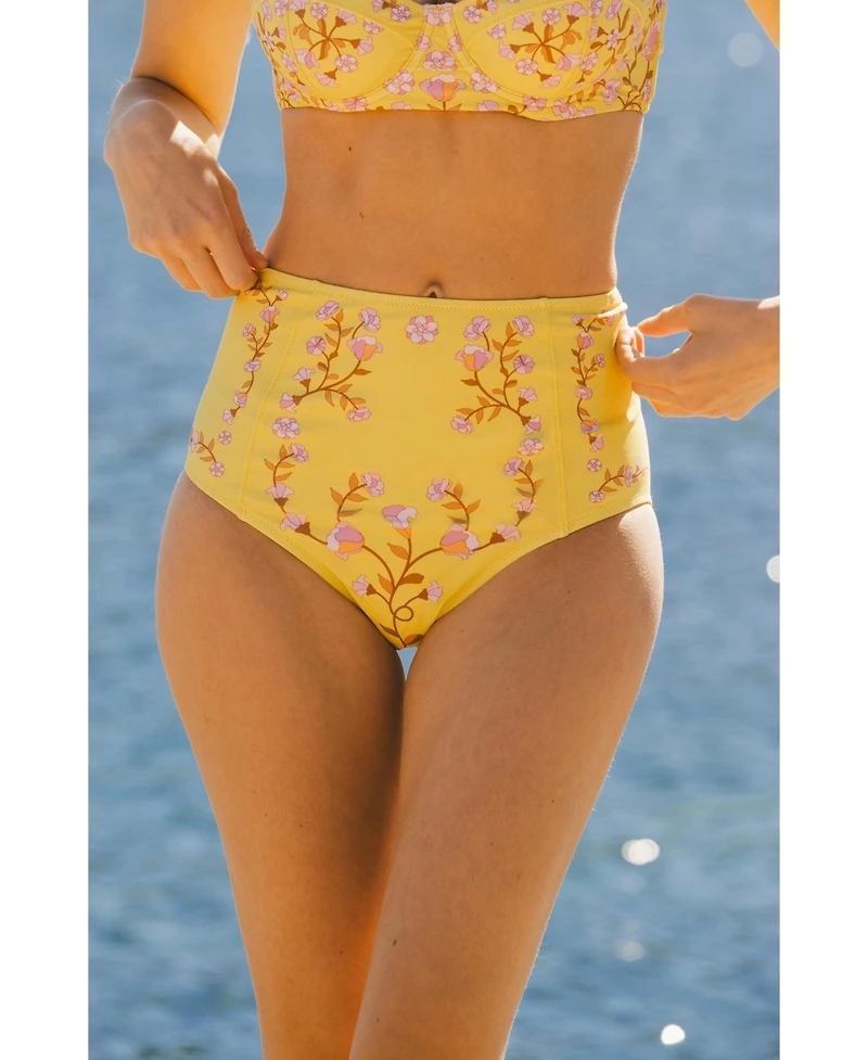 Jessie Zhao New York Women's Yellow Bloom High Waisted Bikini Bottom