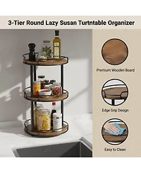 Yigii 12.2'' 3 Tier Wood Lazy Susan Turntable Organizer Spice Rack Kitchen Countertop Pantry Bathroom