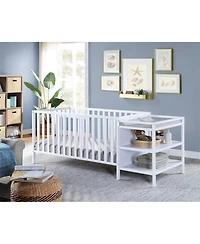 Jujabu 3 in 1 Convertible Crib and Changing Table Combo White Solid Wood with Storage Shelves