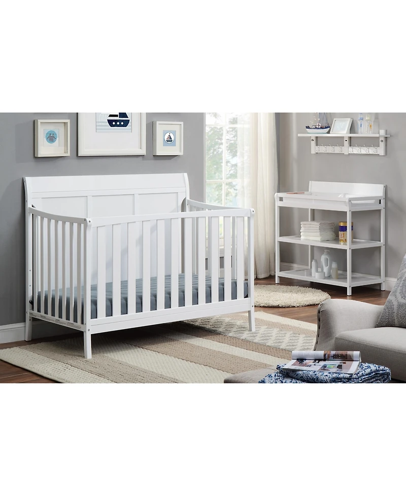 Jujabu 4 in 1 Modern Sleigh Convertible Crib White Solid Wood Adjustable Mattress Height