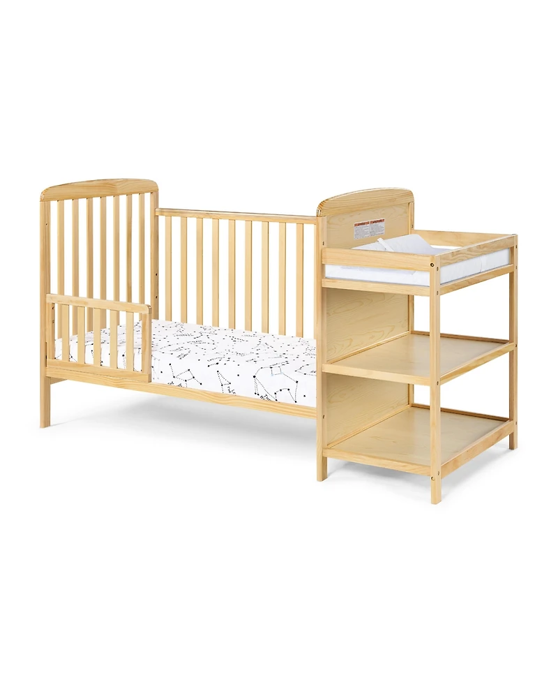 Jujabu 2 in 1 Crib and Changing Table Combo Natural Solid Wood Converts to Toddler Bed