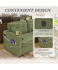 Rainsken Stylish Chenille Loveseat Sofa, 67 Inch 2-Seater Couch with Storage, Usb Charging and Cup Holders for Apartment and Living Room