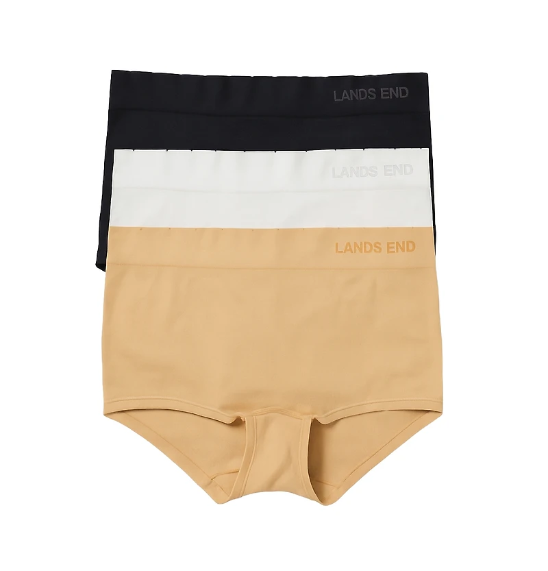 Lands' End Women's Lands Mid Rise Boyshort Soft Fit Seamless 3 Pack Panties, Sky Stripe Pk, X-Large