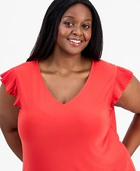 Anne Klein Essentials Plus Ruffle-Sleeve V-Neck Top