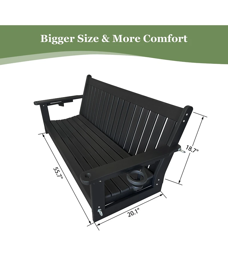 Mega Casa 3-Seater Hdpe Porch Swing 5 Ft Bench with Foldable Cup Holders