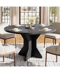 gaomon Round Dining Table, 47" Kitchen Table for 4-6 People, Circle Tables with Sturdy Pedestal Base, Space Saving Dinning Room Furniture