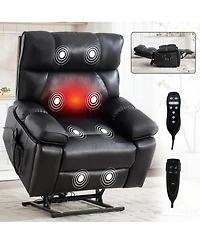 Maison Boucle Oversized Power Lift Recliner Chair for Elderly, Faux Leather Dual Motor Infinite Position with Massage, Heat, Remote & Cup Holders