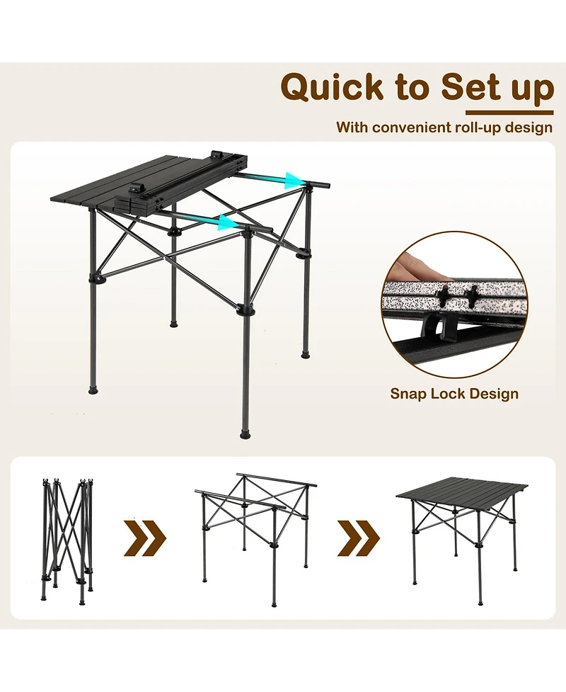 Sugift Folding Roll Up Camping Table with Sturdy Metal Legs