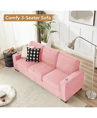 Rainsken Modern 3-Seater Sofa Couch, 83.86" Snowfleece Fabric Sofa, Comfy Compressed Couch with 2 Cup Holders for Living Room, Office