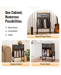 Sugift Record Player Stand with Drawer and Record Holder-Rustic