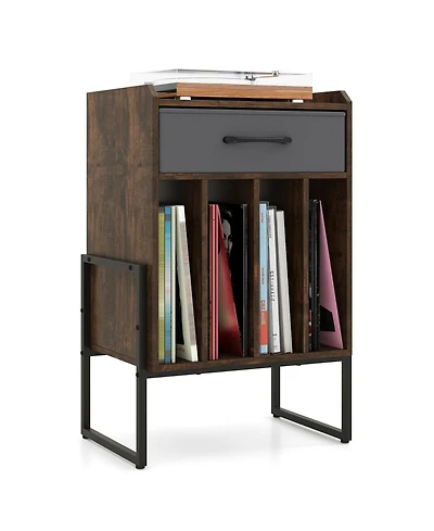 Sugift Record Player Stand with Drawer and Record Holder-Rustic