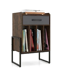 Sugift Record Player Stand with Drawer and Record Holder-Rustic