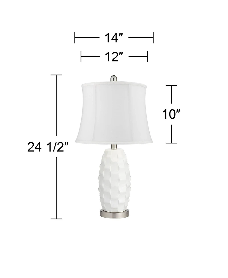 360 Lighting Modern Coastal Table Lamps 24 1/2" High Set of 2 Ceramic Led White Softback Drum Shade for Bedroom Living Room House Nightstand