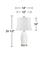 360 Lighting Modern Coastal Table Lamps 24 1/2" High Set of 2 Ceramic Led White Softback Drum Shade for Bedroom Living Room House Nightstand