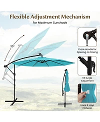 Sugift 10 ft Solar Led Offset Umbrella with Lights and Cross Base