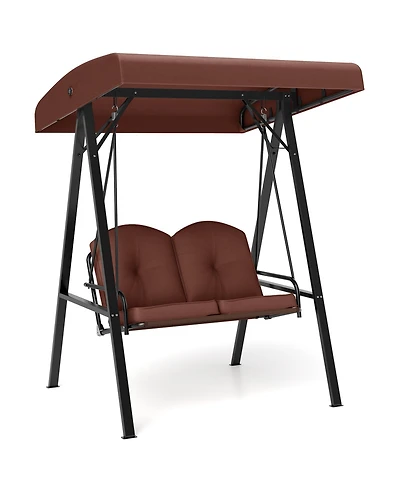 Sugift Two Person Outdoor Porch Swing with Metal Stand and Canopy