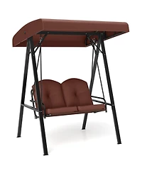 Sugift Two Person Outdoor Porch Swing with Metal Stand and Canopy